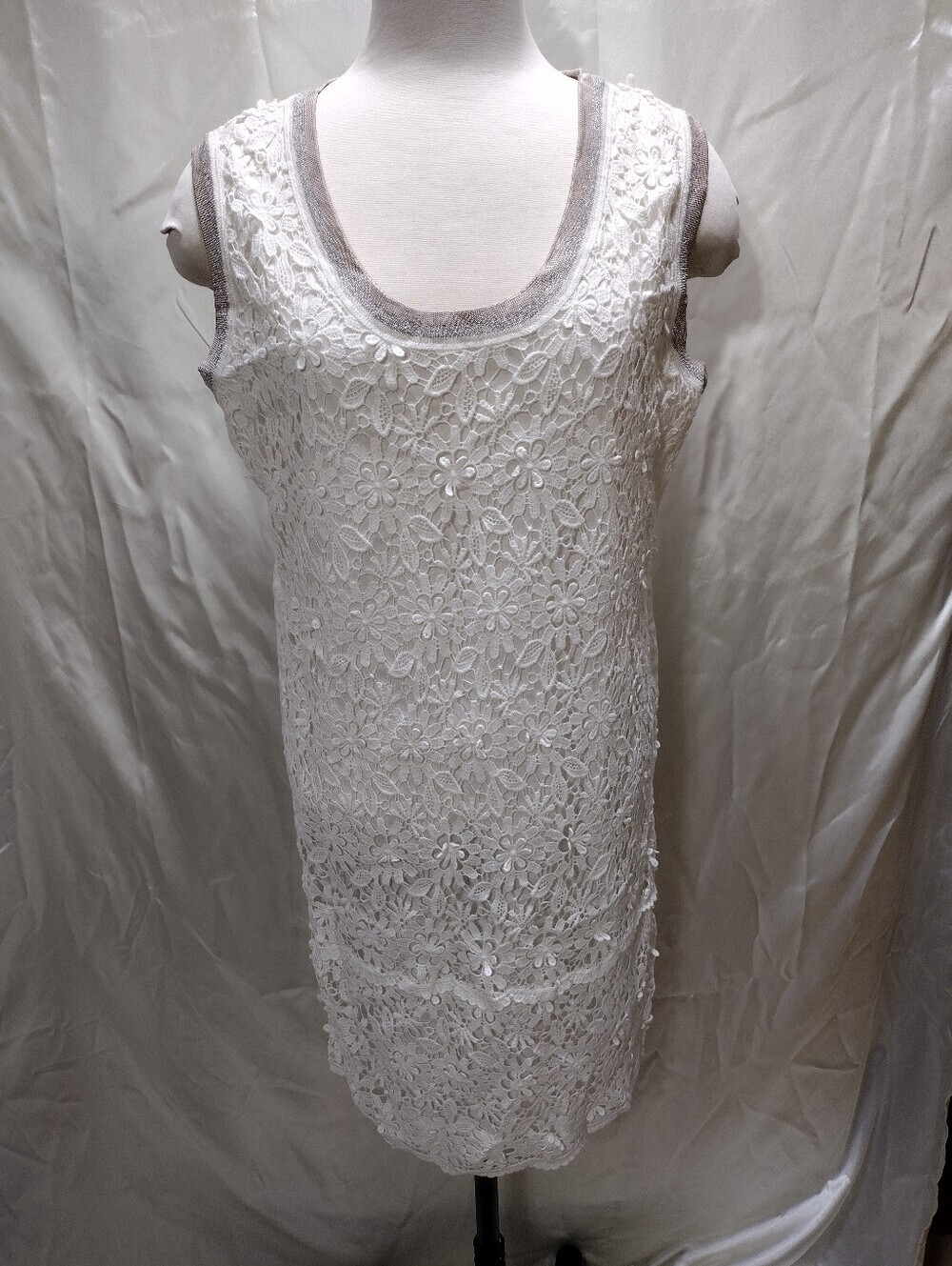 Marella Sport Sleeveless Dress Sz 46 US 10 White Lace Coastal Quiet Luxury
